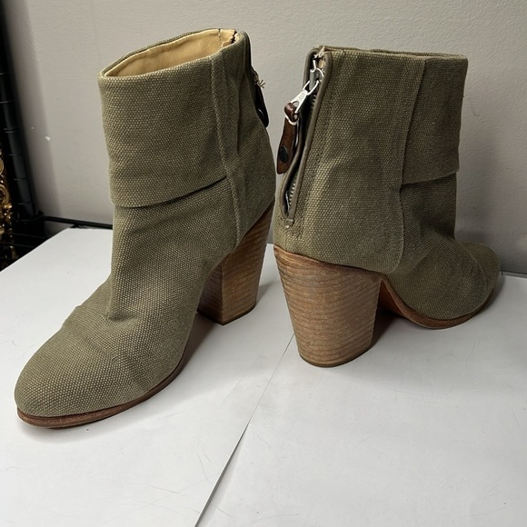 Rag & Bone Sz 7.5 Newbury Canvas Leather Lined Back Zip Low Heel Ankle Booties - Picture 4 of 11
